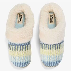 Blue Knit Faux Fur Slippers dluxe by Dearfoams Carol Women's Size M